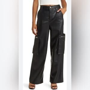 Blank NYC Franklin Rib Cage Wide Leg Faux Leather Black Cargo Pants Size 28